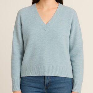 Nordstrom Signature Cashmere Blend V Neck Sweater Light Blue XS Quiet Luxury